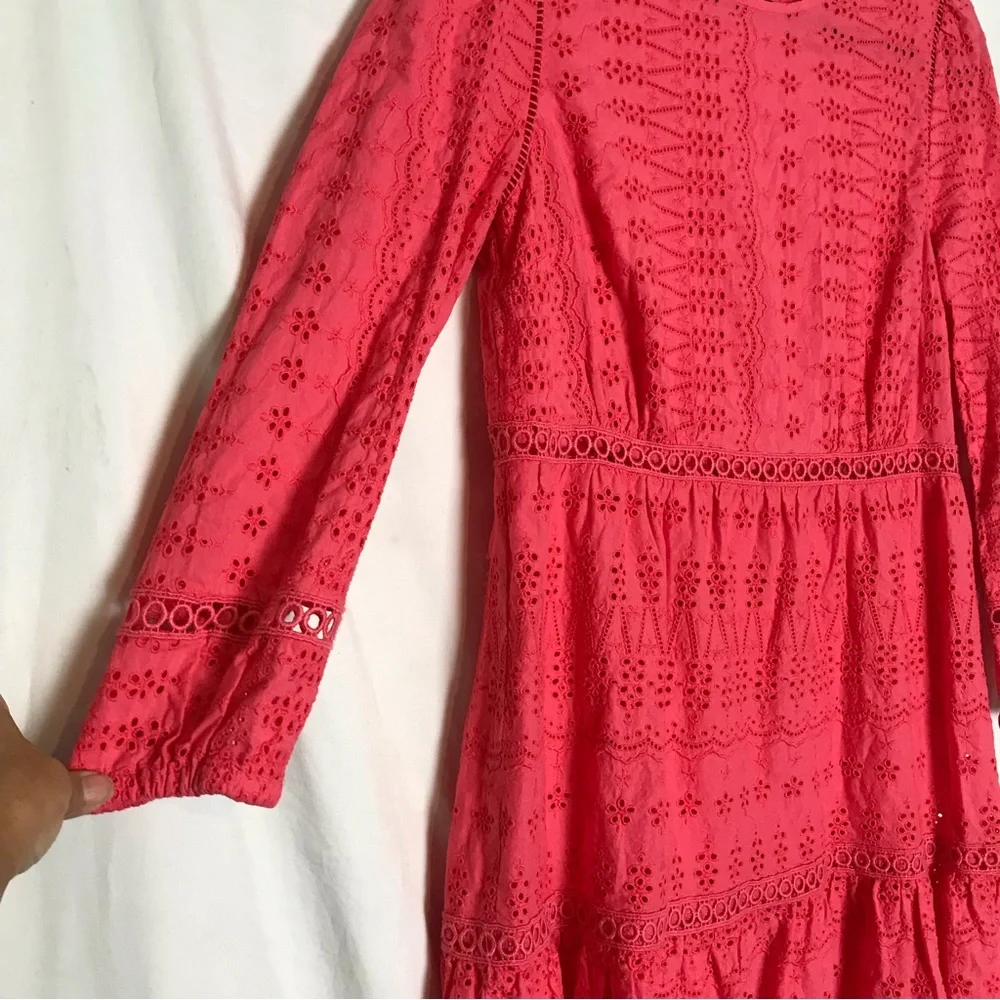 J. Crew Coral Floral Eyelet Tiered Shift Dress Womens Size 6 Peasant Coquette